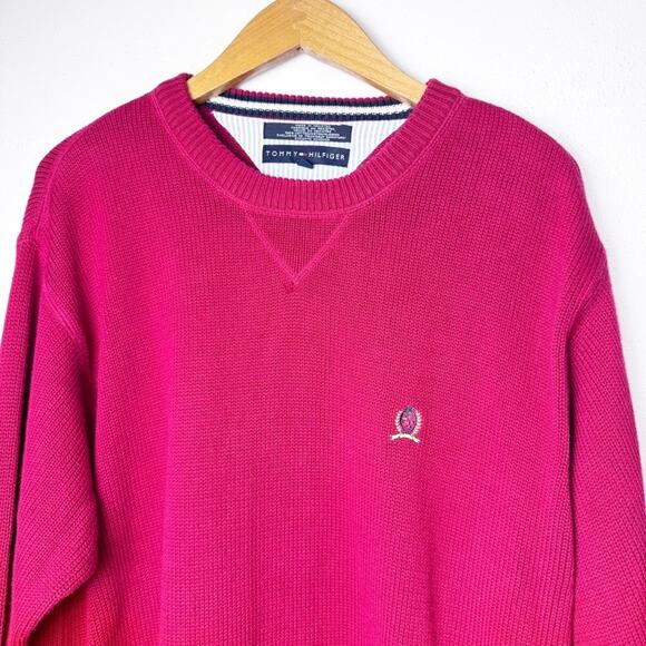 Vintage Tommy Hilfiger Red Cotton Shaker Crewneck Pullover Sweater Men’s Size XL - Picture 2 of 12